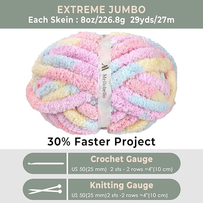 Jumbo Chunky Yarn for Hand Knitting - Super Thick Chenille Chunky Yarn for Crocheting - Extra Soft Bulky Fluffy Blanket Big Yarns 8 Jumbo Pack (27yds,8 oz Each Skein)
