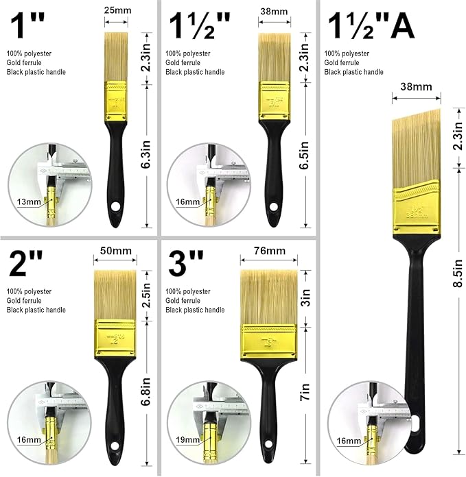 Great Andrew Paint Brushes, 5 Pack Great Value Multi use(3" 2" 1.5" 1" Flat &1.5" Angled) Paint Brush Pack, Paint Brushes Set for Home Furniture Fences Wall Trim