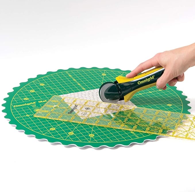 Omnigrid 14" 360° Rotating Mat Set with Self-Healing Cutting Mat, Ruler, and Rotary Cutter