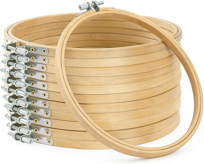 12 Pieces 8 Inch Embroidery Hoops Adjustable Wooden Circle Cross Stitch Hoop Ring for Art Craft Handy Sewing and Christmas Ornaments