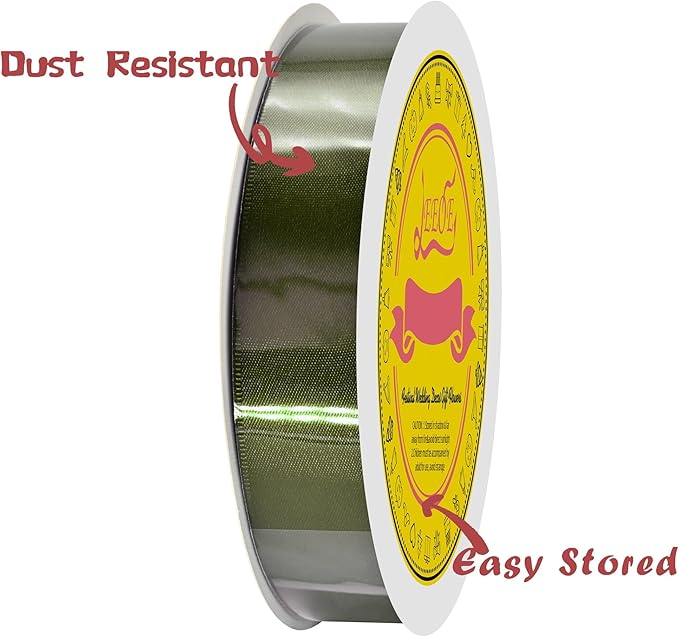 Moss Double Face Satin Ribbon 1 inch X 50 Yards Spool Bright Colors Very Suitable for Weddings Gift Package Wrapping Dancer Wand Sewing Party Hair Bow Invitation Decorations and More