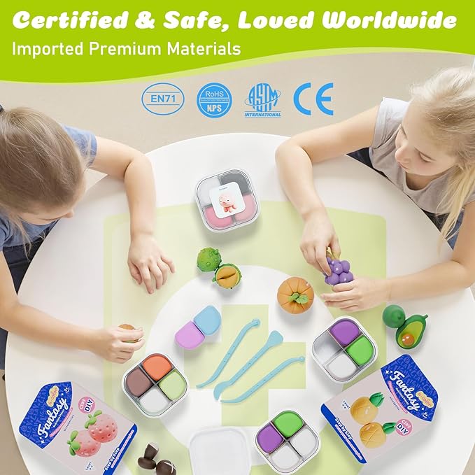Dufvrpe Air Dry Modeling Clay for Kids - Nutrition Planet, 12 Boxes Clay Kit with 4 Tools & Tutorials, Soft DIY Craft Kit for Art Projects, Creative Gift for Boys & Girls Ages 3+