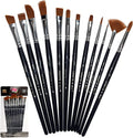 Crafts 4 All Acrylic Paint Brushes - Pack of 12 Professional, Wide and Fine Tip, Nylon Hair Artist Paintbrushes - Paintbrush Bulk Set for Watercolor, Canvas, Craft, Detail & Oil Painting
