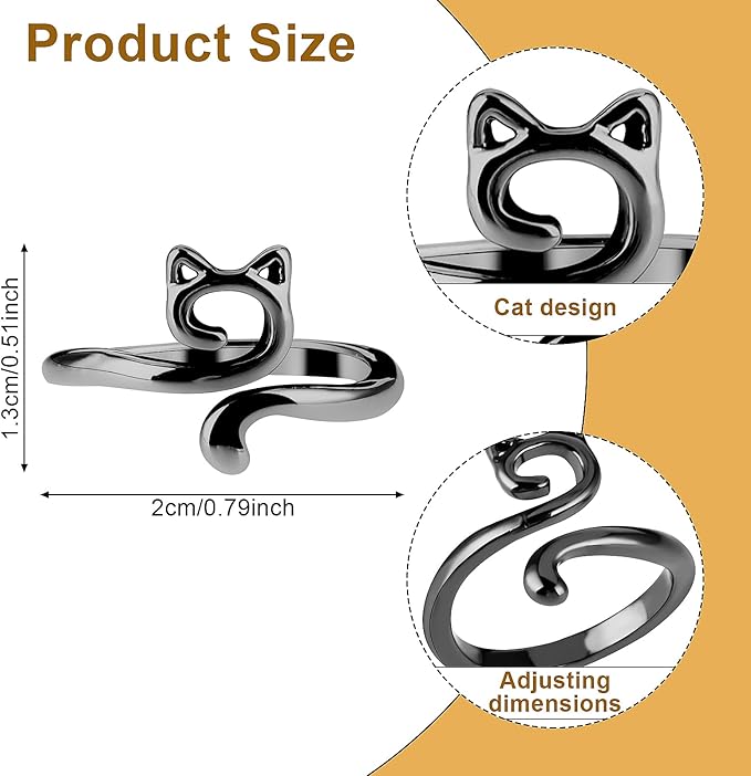YUXIANLB 4pcs Knitting Crochet Loop Ring for Fingers Metal Open Yarn Guide Crochet Rings Adjustable Braided Faster Knitting Thimbles Holders Accessories for Crochet Mother Grandma Gifts (Cat Style)