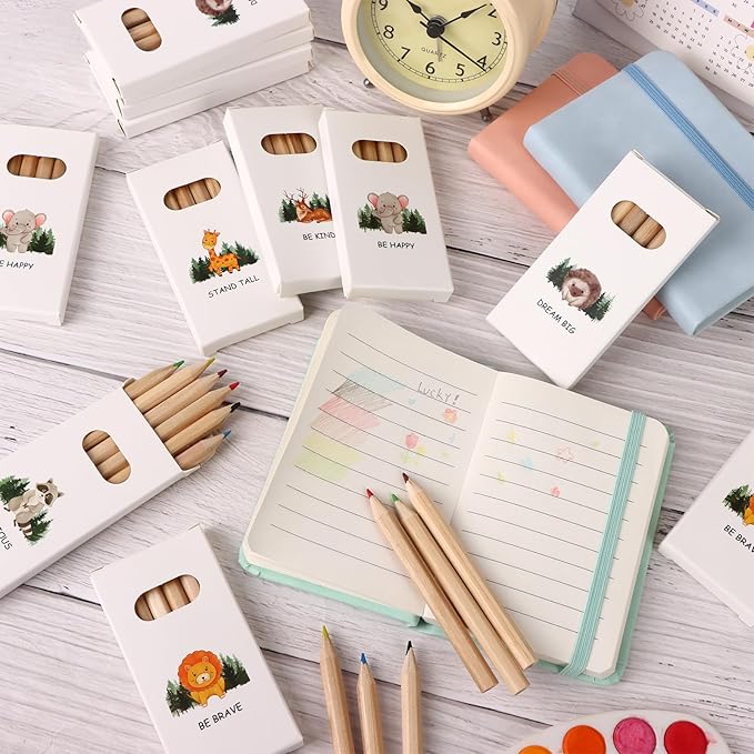 48Packs/288pcs Bulk Mini Drawing Pencils Set 3.5 Inch Back To School Pencil Mini Colored Pencils Coloring Pencils in Kraft Boxes Inspirational Motivational Gifts for Employee Colleague Teacher Student