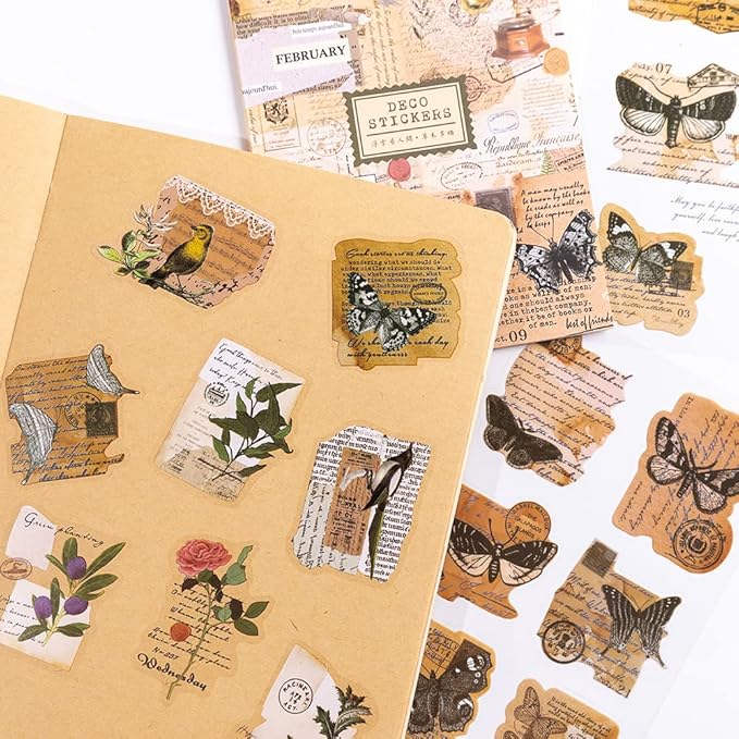 Alideco Scrapbook Stickers Sets Vintage Transparent Animals Floral Aesthetic Adults Scrapbooking Supplies Stickers for journaling tweezer 20Sheets/200Pcs