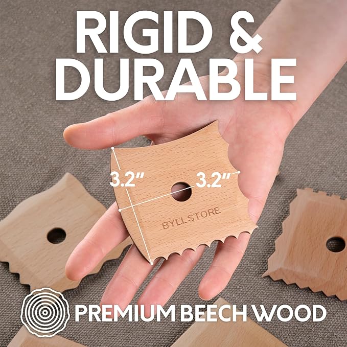 Byllstore Pottery Ribs & Trimming Tools | 2 Foot Shaper Tools | 4 Clay Texture Ribs | Solid Beech Wood | Several Pack Options (4-Pack)