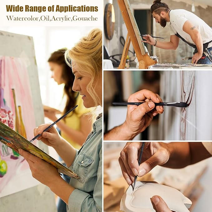 Watercolor Paint Brush Set,12Pcs Professional Paint Brushes for Acrylic Painting,Soft Synthetic Fine Hair Oil Paint Brushes,Flat,Round, Cat's Tongue,Liner for Detail Painting and Art Painting