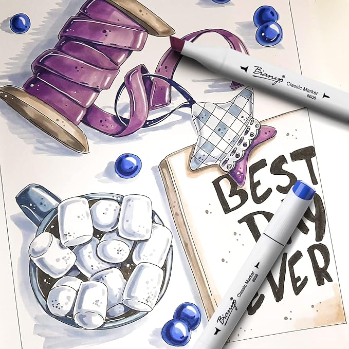 Bianyo 180 Colors Alcohol Markers Set, Dual Tip Fine & Chisel Markers for Adult Coloring, Drawing & Sketching, Popular Color Collection with Black Canvas Bag – High-Value Set for Artists