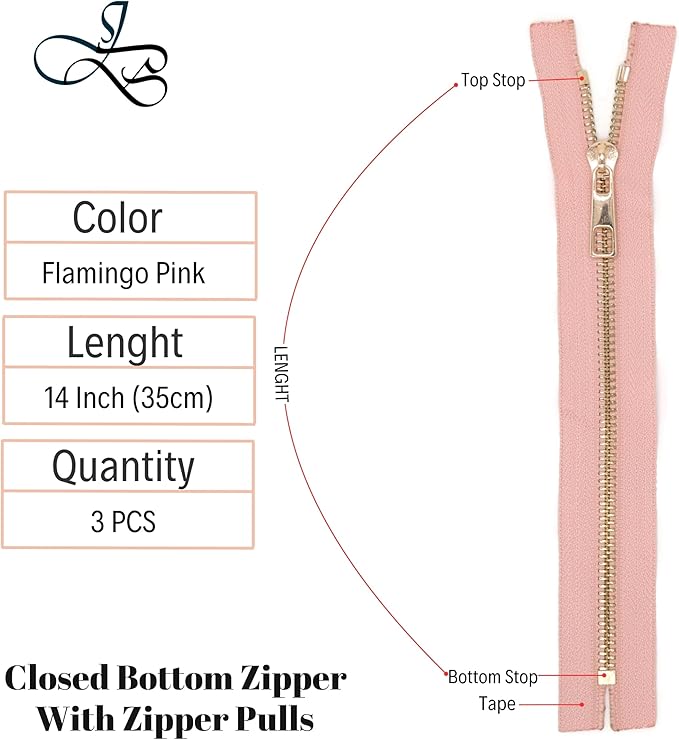 #5 Gold Metal Zipper - 50+ Colors - 3 PCS - (4-14 inches) Sizes - Luxury Lightweight Handcraft Metal Zippers with pulls for Purses Bags Pockets Shoes Sewing & Crafts DIY ZP022014
