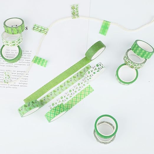 12 Rolls Greenery Washi Tape, Martini Bow Lemon Masking Tape, Checkered Martini Glass Decorative Sticker for Christmas Party Afternoon Tea Scrapbook Journal DIY Craft Gift Wraps 16.4FT