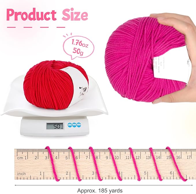 Katech 20 Skeins Cotton Yarn for Crocheting-55% Cotton 45% Acrylic-4 Medium (Worsted)-Super Soft Milk Cotton Yarn-Great Crochet and Knitting Starter Kit for Colorful Craft（Color C）