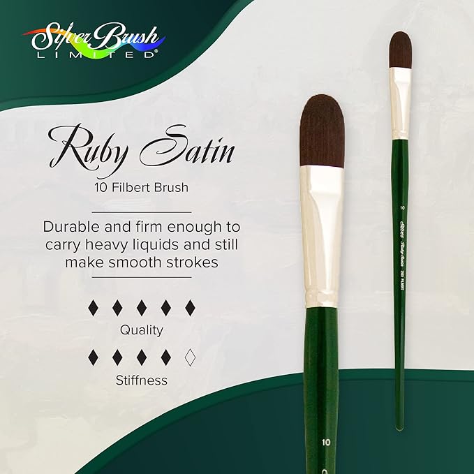 Silver Brush Limited 250310 Ruby Satin Filbert Brush for Fluid and Flow Acrylics, Size 10, Long Handle