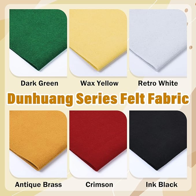 XSEINO 6 Rolls 12"x35" 1.4mm Thick Soft Felt Fabric Sheet 6 Assorted Dunhuang Frescoes Series Colors Felt Pack for DIY Craft Sewing Squares Nonwoven Patchwork