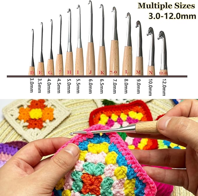 Beech Wood Crochet Hooks,3.5mm Ergonomic Handle Crochet Hook Hand DIY Comfortable Smooth Long  Crochet Needle for Crocheting Yarn and Beginners,Experienced Crochet Lovers