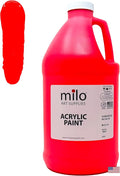 milo Fluorescent Red Neon Acrylic Paint | 64 oz Bottle Half Gallon | Glows UV in Black Light | Non-Toxic Made in USA | Bulk Art Paint for Party, Student, Classroom, Artist | Paint in the Dark