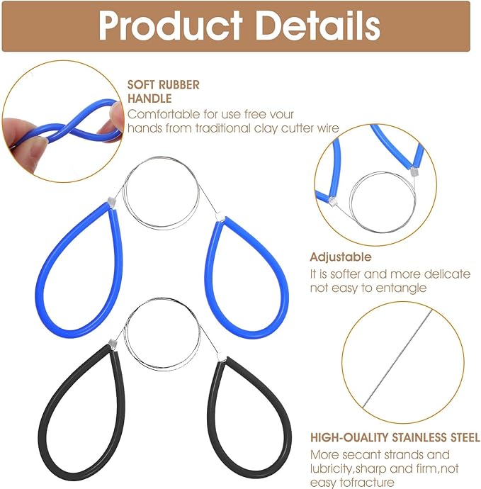 DOPENSPI 4PCS Wire Clay Cutter, 26.4Inches Wood Handle Cutting Pottery Tool Cheese Plasticine Dough Cutting Pottery Tools Cut Off Tools for Clay Artists