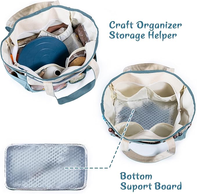 APOFFICE Pottery Tools Bag with Pockets for Clay Sculpting Tools, Ceramic Tools– Art Supply Organizer for Polymer Clay Tools, Craft Tote, Yarn & Crochet Storage, Washable Canvas Artist Bag Gift