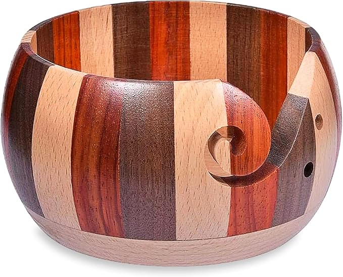 Coopay Wool Yarn Bowl Rosewood, Handmade Wooden Yarn Storage Bowl With Holes, Knitting Wool Storage Bowl Round - Ideal Knitting Crochet Accessories for Knitters