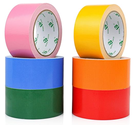 BOMEI PACK Colored Duct Tapes, 6 Rainbow Colors 2 Inch x 15 Yards x 9 Mil, Heavy Duty Waterproof Tape in Red, Pink, Yellow, Orange, Green, Blue