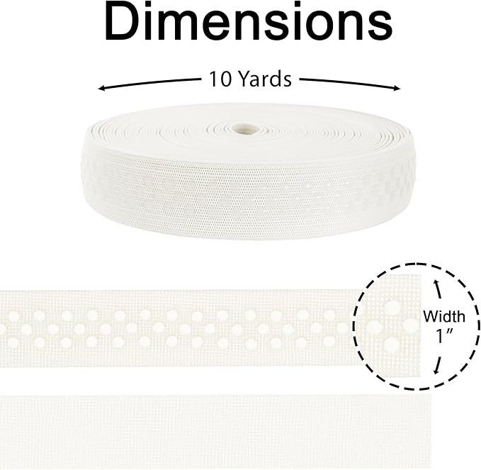 Mandala Crafts 1 Inch Elastic Silicone Gripper Tape for Clothing - 10 Yds Dotted Non Slip Elastic Band for Sewing - Off White Silicone Flat Fabric Stretchy Ribbon Straps
