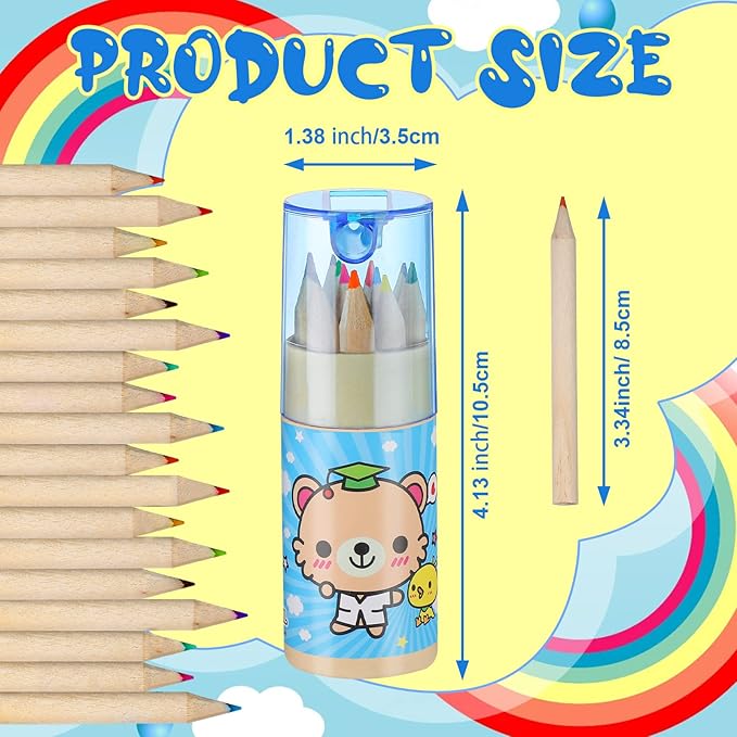 Fumete 15 Pack Mini Colored Pencils Bulk with Sharpener 12 Colors, Portable Pencil Tube Set for 100th Day of School Gifts & Valentine Exchange Kids Party Favors Classroom School Supplies