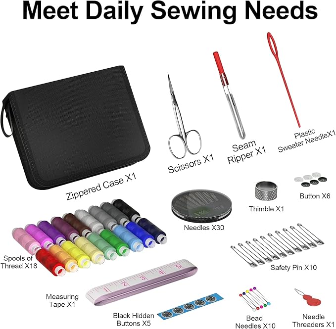 MIXCOOL Sewing Kit for Adults, Beginners, Needle and Thread Kit, Portable Sewing Supplies, Contains Thread, Scissor, Needles, (Beige, M)
