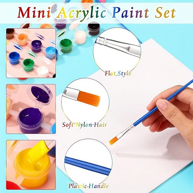 Qilery 100 Sets Mini Acrylic Paint Set 1400 Pcs 12 Colors Acrylic Painting Strips 100 Flat Brushes 100 Pointed Brushes for Adults Home Birthday Art Craft Party Favors (2ml)