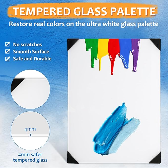 Glass Palette for Oil Painting 16 x 12 Inches, Clear Paint Mixing Palette for Acrylic Painting, Ultra White, Painting Supplies for Use with All Art Media, Artists, Adults, Kids