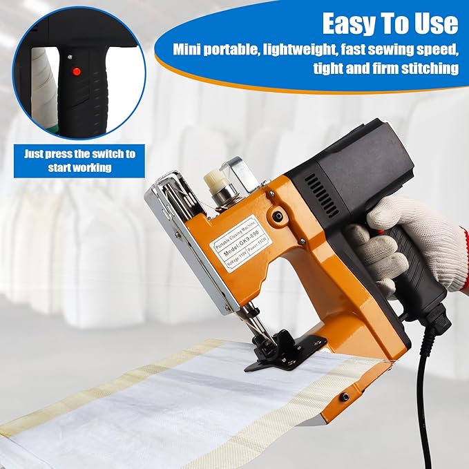 Gk9-890 Portable Bag Closer Machine, 2s/Bag 110V Industrial Electric Bag Closing Sewing Sealing Stitching Machine for Woven Snakeskin Paper Bag, 190W Handheld High Speed Machine