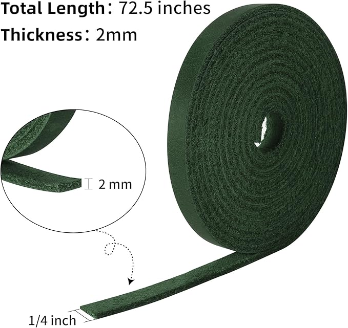 Ringsun 1/4 Inch Wide Flat Leather Strips for Crafts, Full Grain Leather Strap Cord String for Crafts, Tooling (2mm Thick 72.5 Inches Long Green)