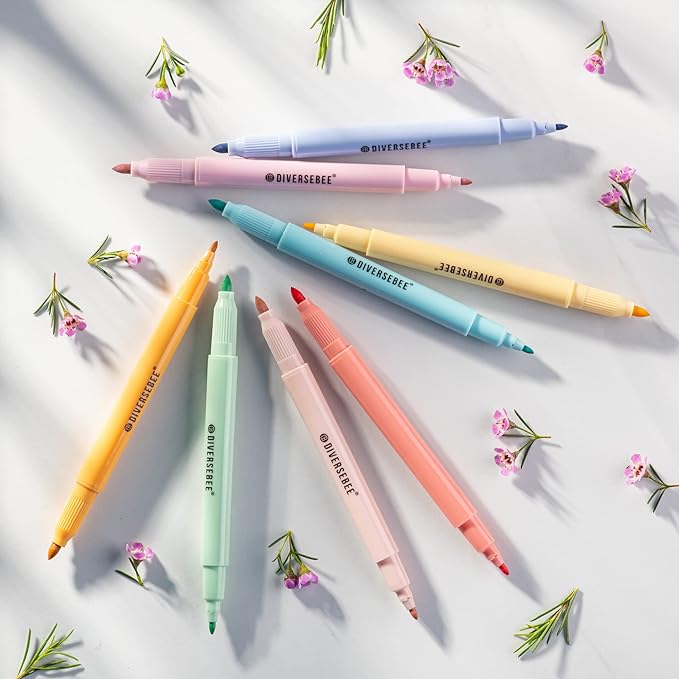 DIVERSEBEE Dual Tip Bible Highlighters and Pens No Bleed, 8 Pack Assorted Colors Quick Dry Highlighters Set, Cute Markers, Bible Study Journaling School Office Supplies and Accessories (Pastel)