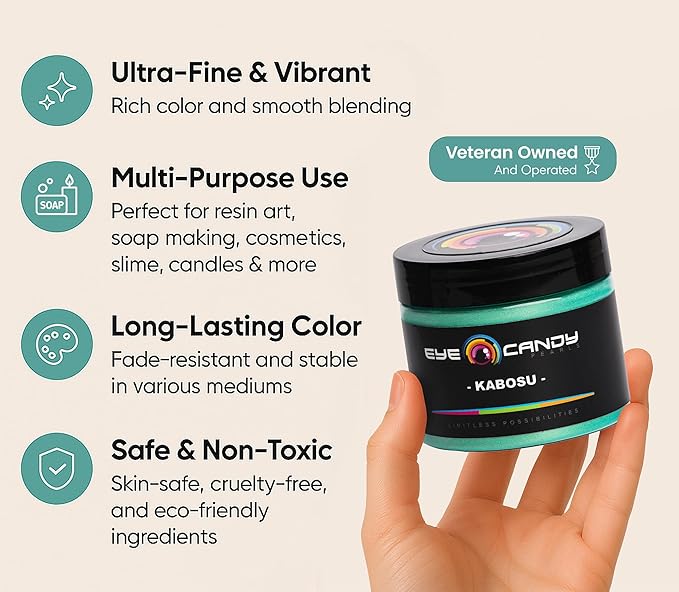 Eye Candy Pigments Premium Green Mica Powder - Kabosu (50gr) - for Epoxy, Resin, Soap, Paint, Woodworking, Acrylic Pouring, Bath Bombs, Fishing Lures - DIY Arts and Crafts Additive