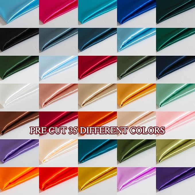 Q&J Fabric Co. 35Pcs 10" x 8" Satin Fabric Fat Quarter Cloth Pre-Cut Quilt Squares Bundle Assorted Colors Sheets Quilting Fabric for Festive Gift Doll Bags Sewing and DIY Crafting Patchwork Cushions