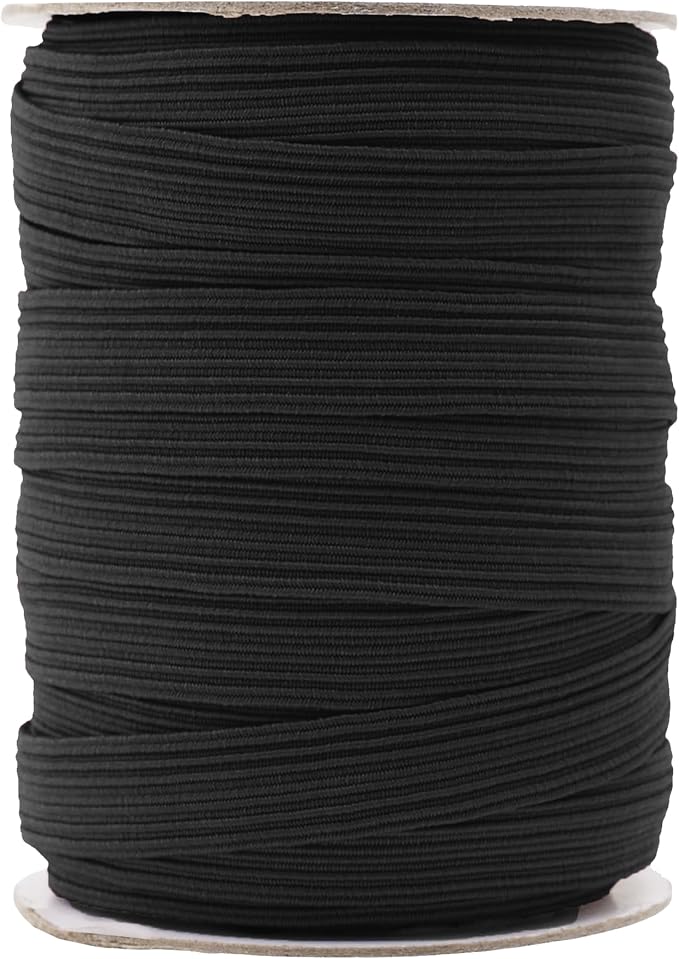 Mandala Crafts 16mm 20 Yds Roll of Black Elastic Bands for Sewing - 5/8 Flat Elastics Cord - 5 8 Inch Braided Stretch Straps for Crafting