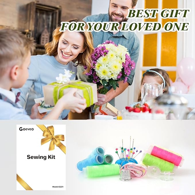 Goeveo Sewing Kit for Adults, Newly Upgraded Needle and Thread Kit Gifts for Mom Grandma Friend, Sewing Accessories with Case Portable for Home, Work, Travel, Emergency (188pcs Sewing Supplies)