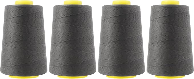 Mandala Crafts 4 Pack of Serger Threads Cones Spools - 40S/2 24000 Yards Polyester Charcoal Gray Threads for Sergers Machine and Overlock Quilting Sewing Machine