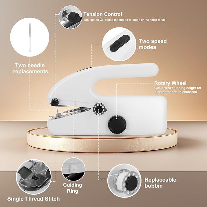 Handheld Sewing Machine for Beginners, Portable Mini Sewing Machine with Two Speed Modes, Easy to Operate and Fast Stitch Suitable for Clothes, Fabrics and Quick Home Repairs