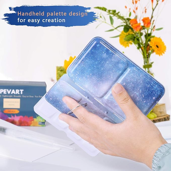 PEVART Watercolor Tin Palette, Metal Empty Paint Case with 50 PCS Empty Half Pans and a Water Color Pen Suitable for DIY Travel Watercolor Palette, Acrylic and Oil Painting