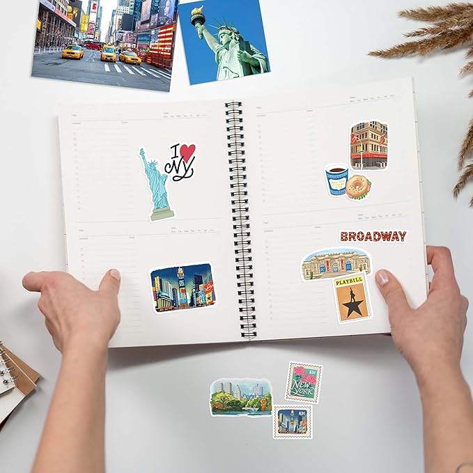 Navy Peony Iconic New York City Travel Stickers (28pcs) – New Yorker Decals for Scrapbooks, Journals