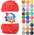 Velvet Chenille Yarn for Crocheting Red Velvet Fluffy Plush Thick Bulky Chunky Chenille Soft Baby Blanket Yarn for Crocheting Hand Knitting 100g-Red