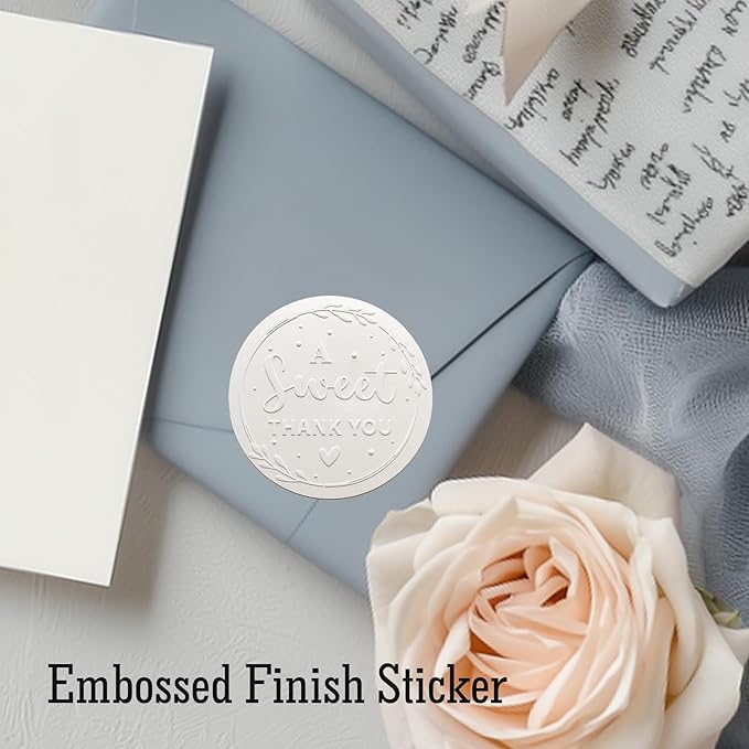 100 x A Sweet Thank You Wedding Stickers Party Embossed Sticker, Raised Embossing Favors Labels, Thank You Gifts Embossed Round Stickers, Gift Box Labels, 1.6 inch