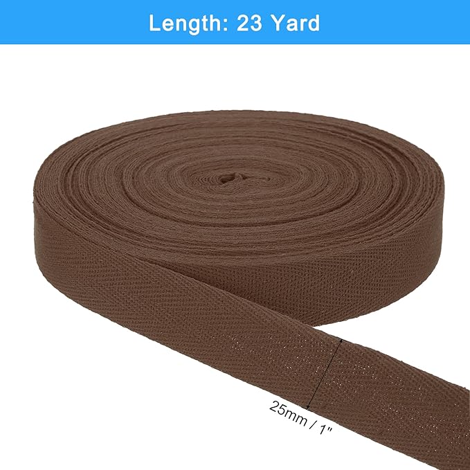 uxcell 23 Yards Cotton Twill Tape, 1-inch Herringbone Webbing Ribbon Bias Binding Tapes for Clothes Sewing, DIY Crafting (Brown)