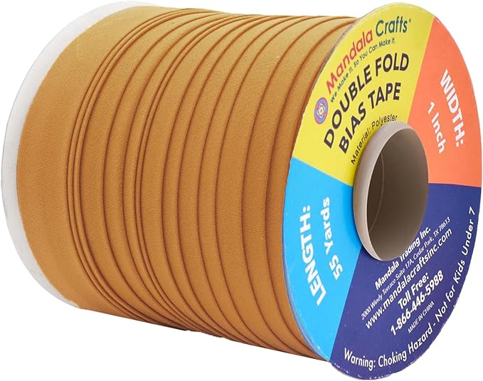Mandala Crafts 55 Yards 1 Inch Camel Double Fold Bias Tape for Sewing - Bias Binding Tape for Quilting Binding, Hemming, Seam, and Fabric Piping
