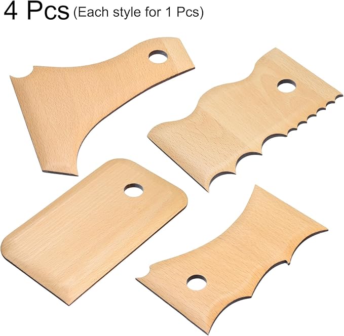 HARFINGTON 4pcs Pottery Ribs Trimming Tools Beech Pottery Profile Bundle Big Wave Shaper Texture Rib Beech Wood for Carving Ceramics Clay