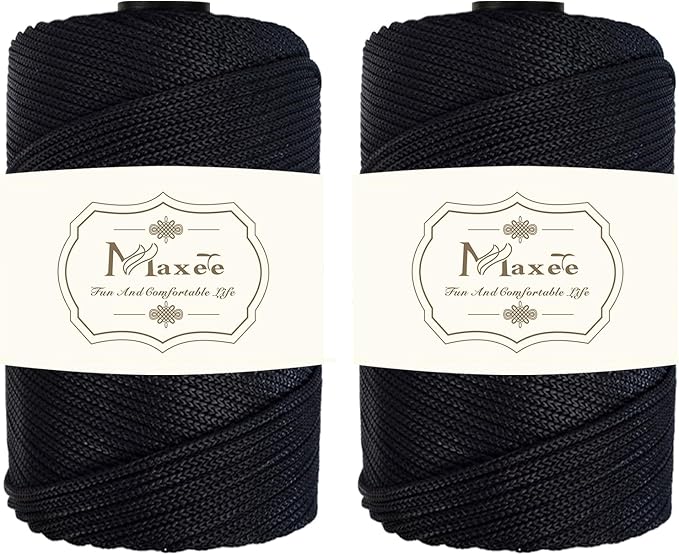 Maxee Premium Polyester Macrame Cord 3 mm × 218 yd (2 Pack),3mm 100% Polypropylene Macrame Cord,Ideal for Crochet, Wall Hangers, Bags, Rugs & DIY Crafts（Black）