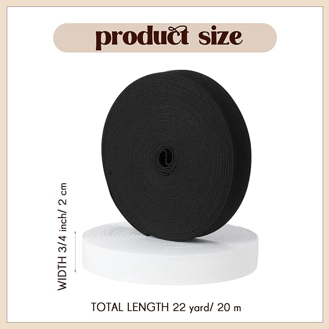 EBOOT 2 Pcs Elastic Spool (3/4 Inch X 22 Yard,White,Black)