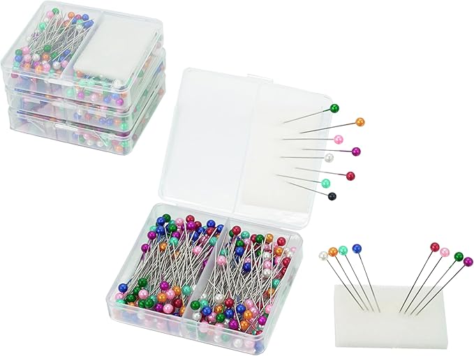 600Pcs Colorful Pearlized Sewing Pins for Fabric, 1.57inch Quilting Pin with 0.17inch Easy Grip Needle Bead, Multicolor with Sponge Holder, Straight Pins Sewing for Sewing Crafts Jewelry DIY