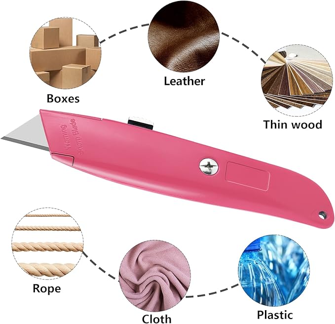 DIYSELF 2Pack Utility Knife Box Cutter Retractable Blade Heavy Duty, Box Cutters for Boxes and Cartons, Aluminum Shell Box Knife, Box Opener, PVC Pipe Cutter (Pink)