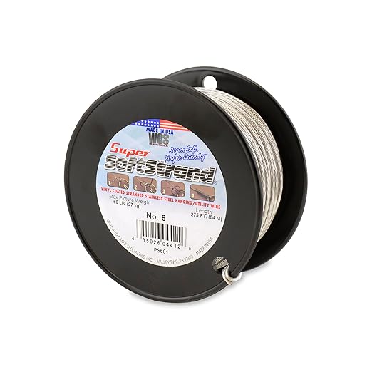 Super Softstrand, Vinyl-Coated Stranded Stainless Steel Picture Wrapping Wire, Size #6, 60 lb / 27 kg, 275 ft / 83 m